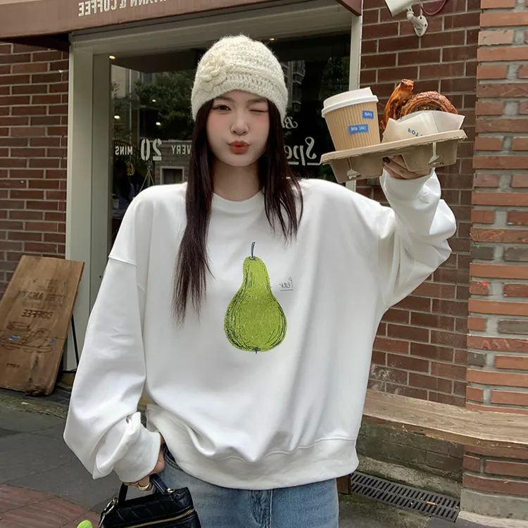 白色宽松圆领卫衣女2025早秋新款别致长袖T恤独特漂亮上衣
