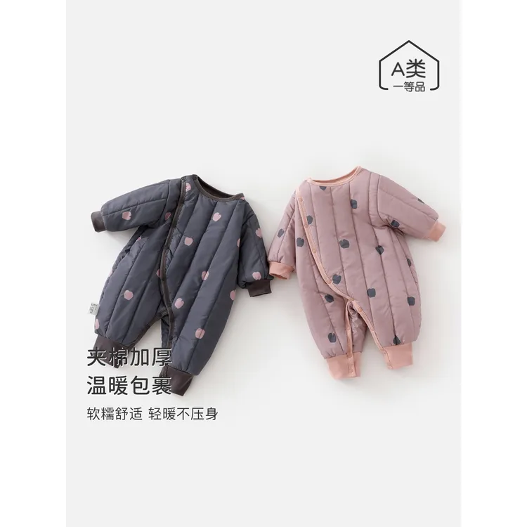 新生婴儿120g衣服纯棉秋冬装夹棉加厚哈衣爬服幼儿宝宝保暖连体衣