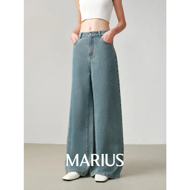 MARIUS| "银河牛仔"全棉喷银工艺宽松百搭挺括有型亮闪直筒牛仔裤