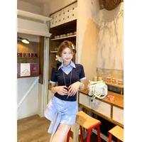 麻吉麻吉mochi【miu系学院】假两件polo领上衣系带半身裙女夏季套装