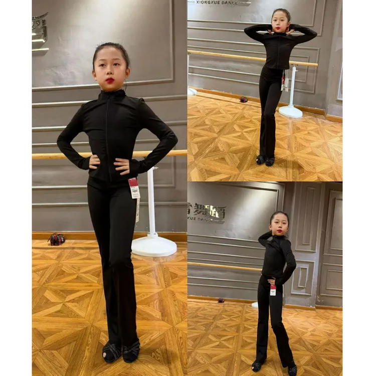 拉丁舞练功套装儿童舞蹈服女童外套长袖秋冬季形体运动艺考练功服