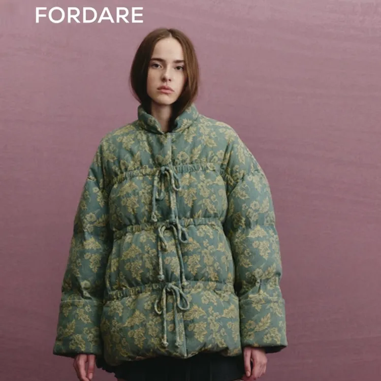 FORDARE福蝶｜秋冬新品复古提花蝴蝶结羽绒服国风民族风外套