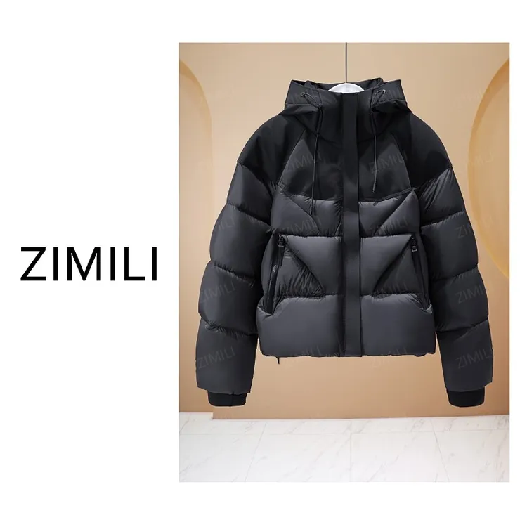 【亮哥女装】2025冬季新品黑色90绒高蓬松轻户外连帽羽绒服86360-1