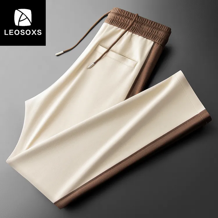 夏季高端冰丝太空棉莫代尔休闲裤男士薄款撞色拼接直筒运动工装裤