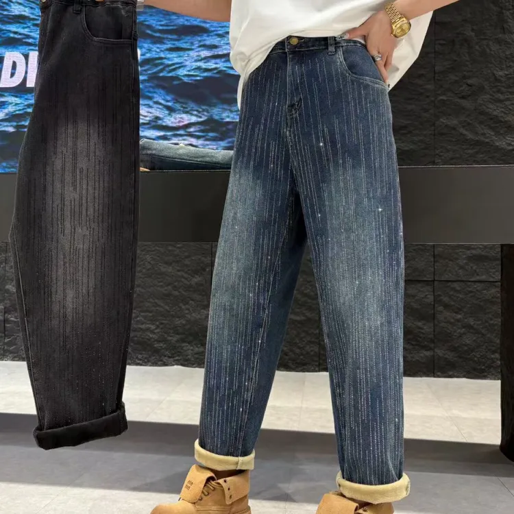 9165加绒重工满钻牛仔裤