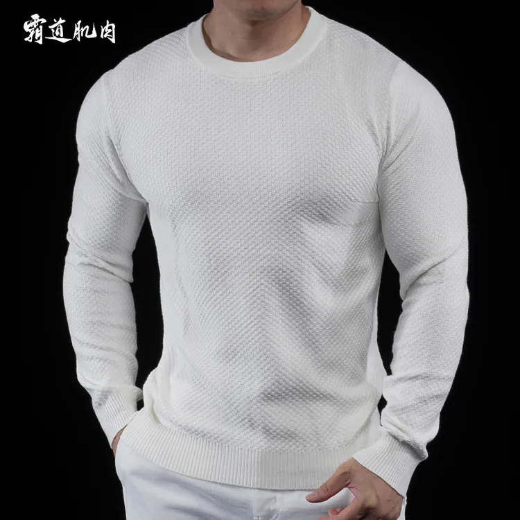 霸道肌肉 华夫格圆领长袖毛衣男针织衫简约男装时尚休闲内搭保暖