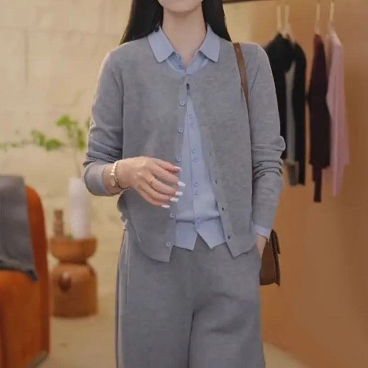 时尚拼色假两件POLO领针织衫秋季新款胖MM大码女装显瘦正肩上衣女