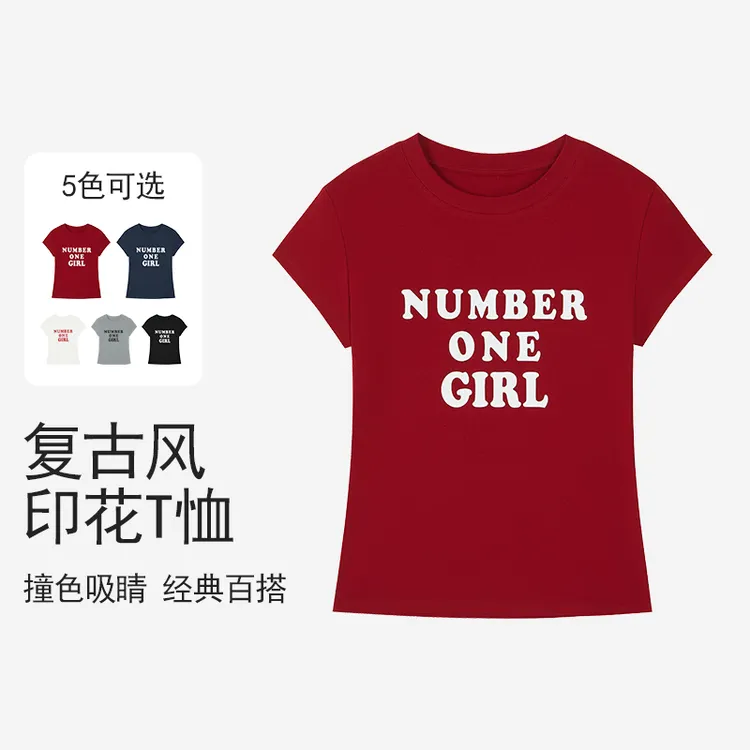 VF复古印花运动短袖女夏季棉感百搭圆领T恤修身上衣2745