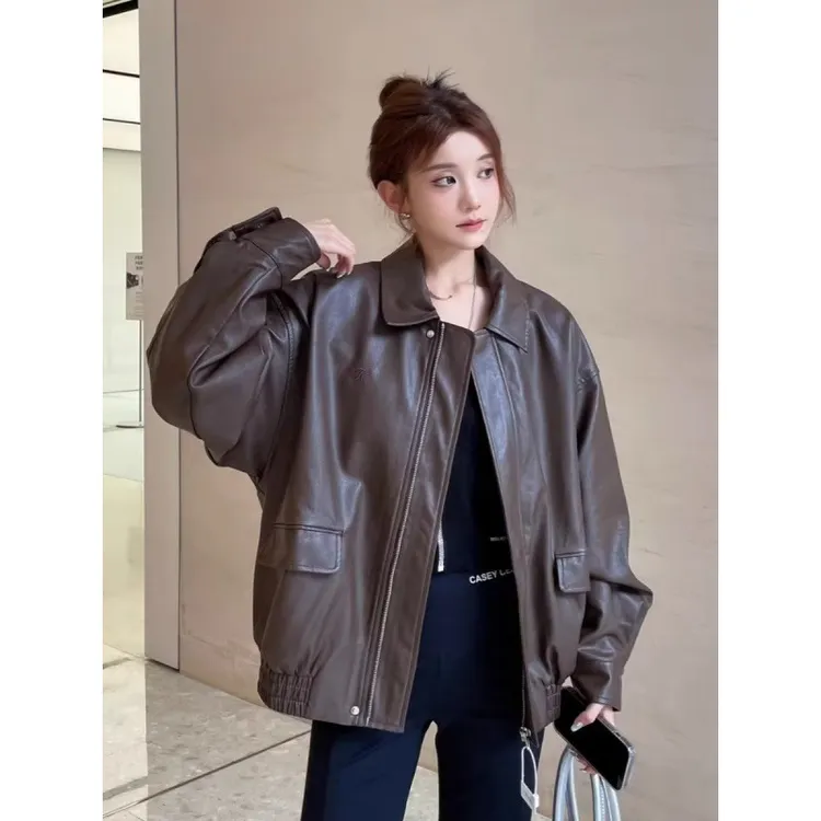 新品女士皮衣短款夹克秋季潮牌帅气休闲机车外套