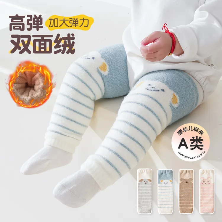 冬季婴儿袜子加厚加绒加大保暖卡通宝宝风婴幼儿长筒过膝腿袜护膝