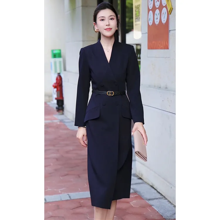 长袖时尚修身女神范简约收腰西装裙秋季职业装连衣裙通勤工作
