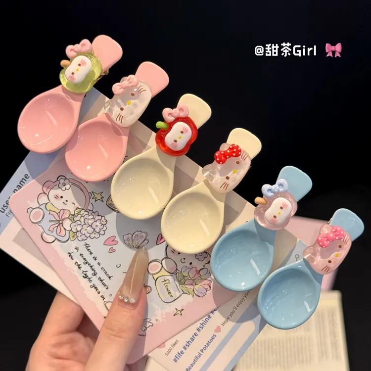 Kitty拌饭甜美ins风少女可爱鸭嘴夹仿真勺子网红趣味发夹