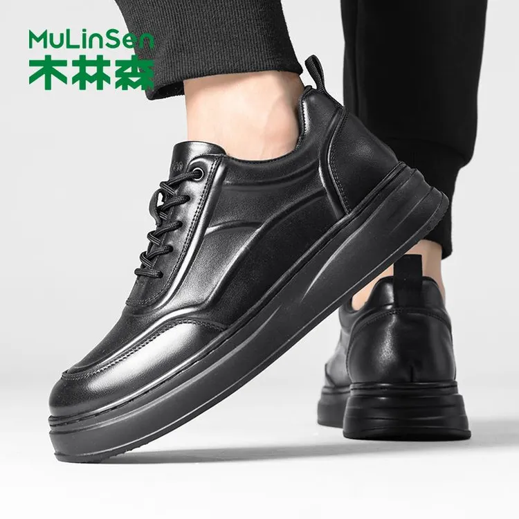 木林森男鞋皮鞋休闲鞋运动鞋时尚百搭真皮正品正品休闲秋季厚底