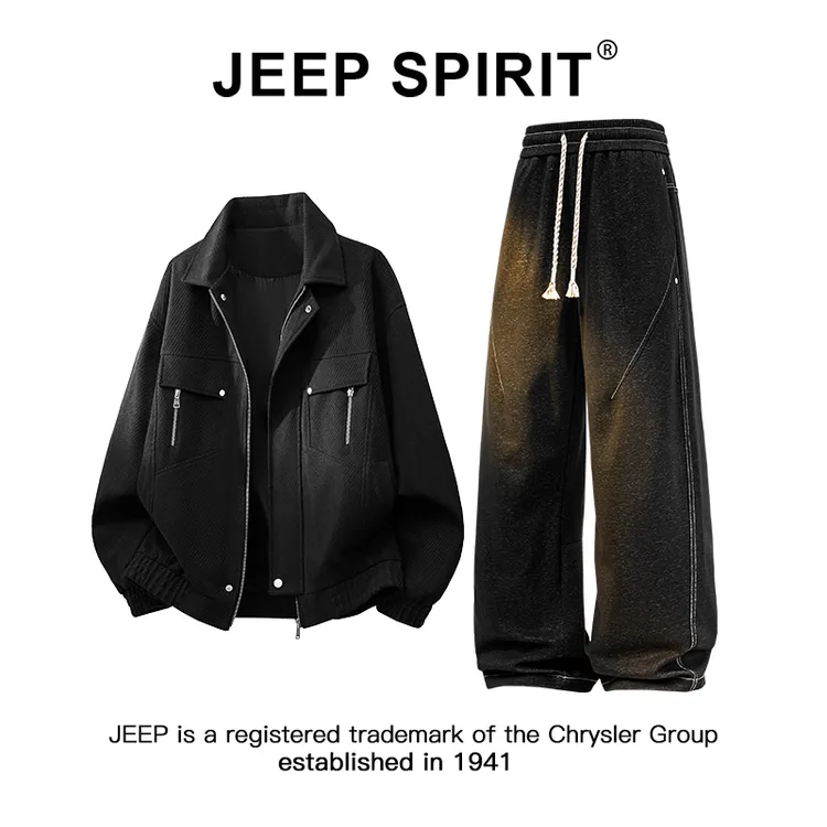 Jeep吉普2025秋季新款男士套装工装夹克外套直筒阔腿休闲裤两件套