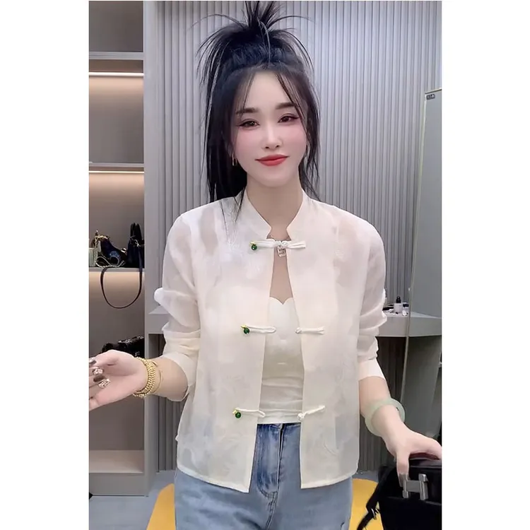 新中式国风轻奢复古时尚网红气质春夏提花衬衣百搭上衣防晒衣外套