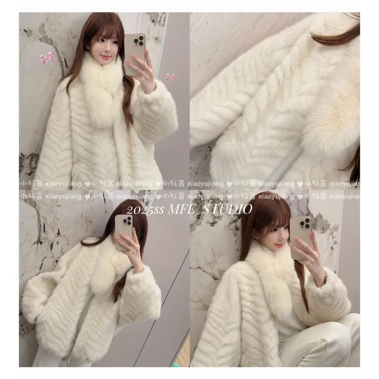 【小钰酱专属】2025/MFE |【落日貂绒】仿金叶貂加厚波浪纹韩版气质短款外套环保毛