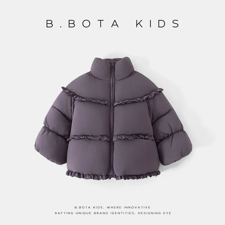 〖姐姐家〗2025冬款儿童休闲紫色泡芙花边百搭棉服外套-26022