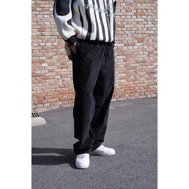 UNSHACKLED潮牌美式丝绒牛仔男士长裤直筒宽松休闲秋冬裤子杨政
