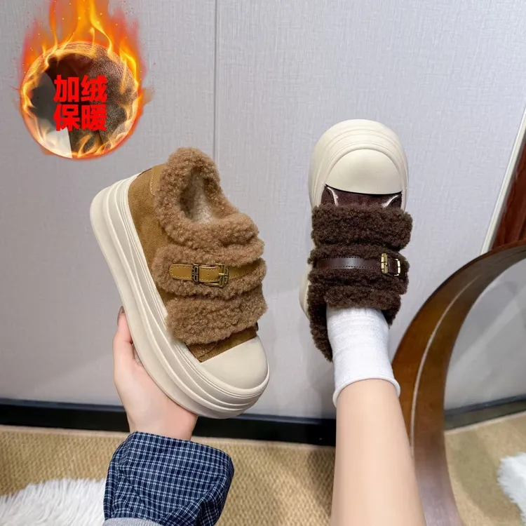 厚底加绒加厚板鞋2025新款冬季时尚雪地靴女鞋休闲保暖毛毛鞋子女