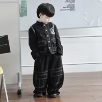 Jimmy妈童装【暗夜绅爵】秋冬新款儿童立领徽章刺绣夹克长裤套装
