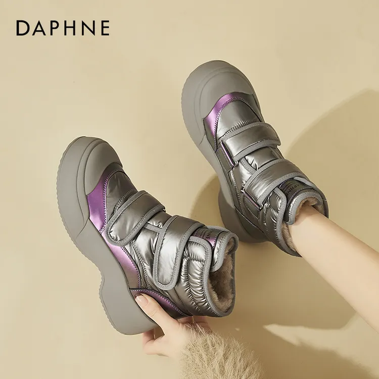 达芙妮厚底雪地靴女2025新款冬季加绒保暖魔术贴防滑东北大棉鞋子