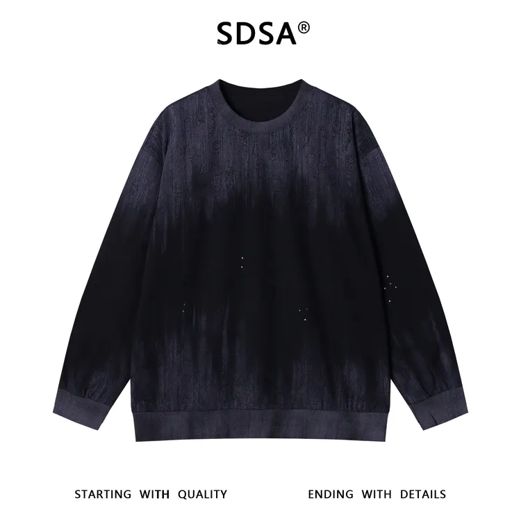 SDSA男士秋冬新款痞帅男装韩版渐变磨破圆领卫衣时尚休闲套头上衣