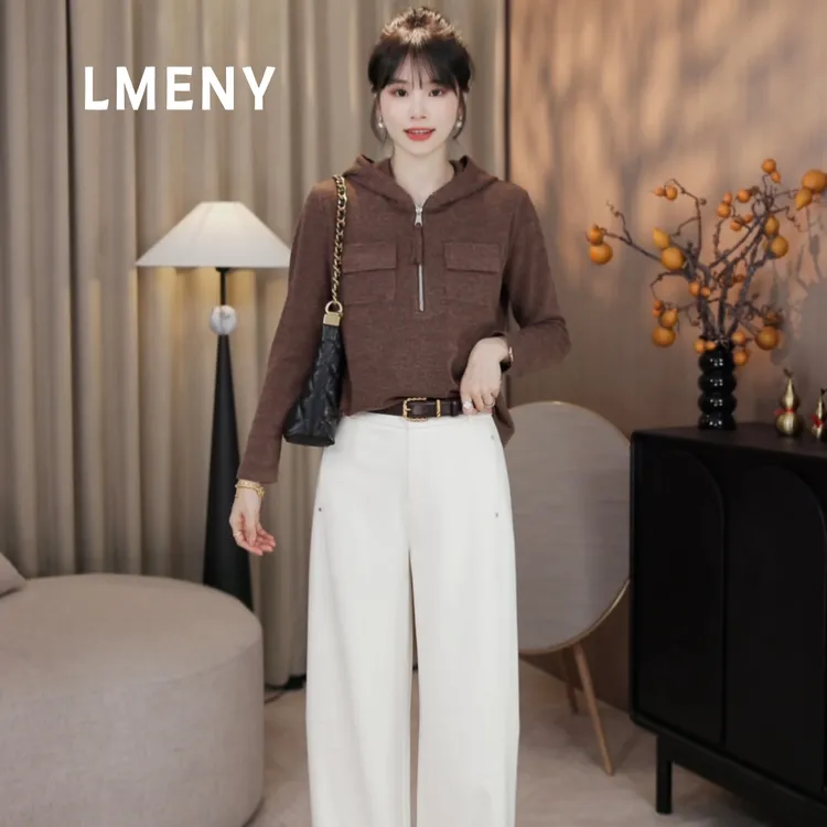 LMENY“缪斯帽衫”软糯细条纹理！半开襟口袋拉链连帽帽衫25DM003