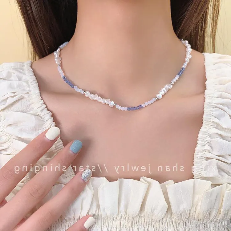 钛钢锆石项链 「人鱼秘境」新款项链小众蓝色颈链精致轻奢锁骨链