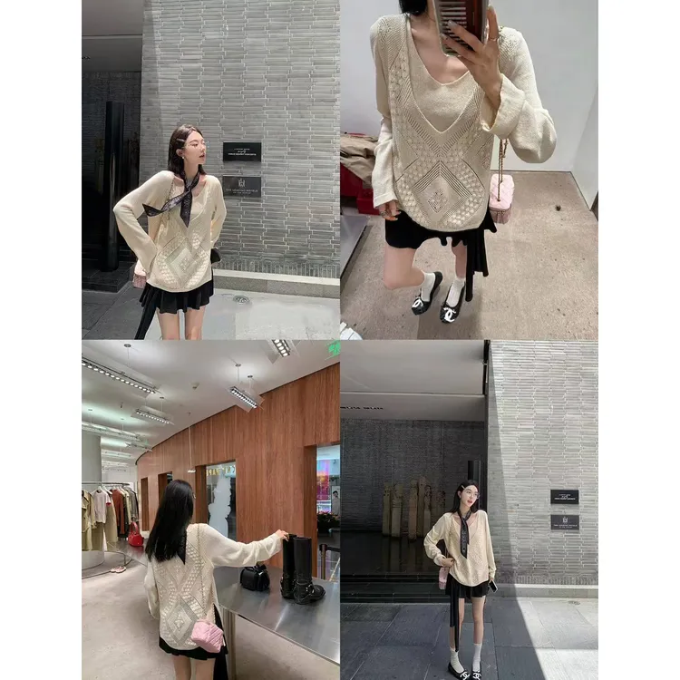 针织镂空假两件长袖针织衫女C 9138#