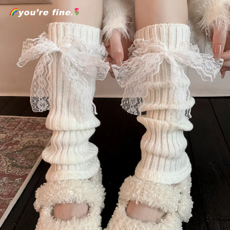 新款棉袜套女芭蕾风堆堆袜蕾丝蝴蝶结甜美日系lolita针织秋冬长筒