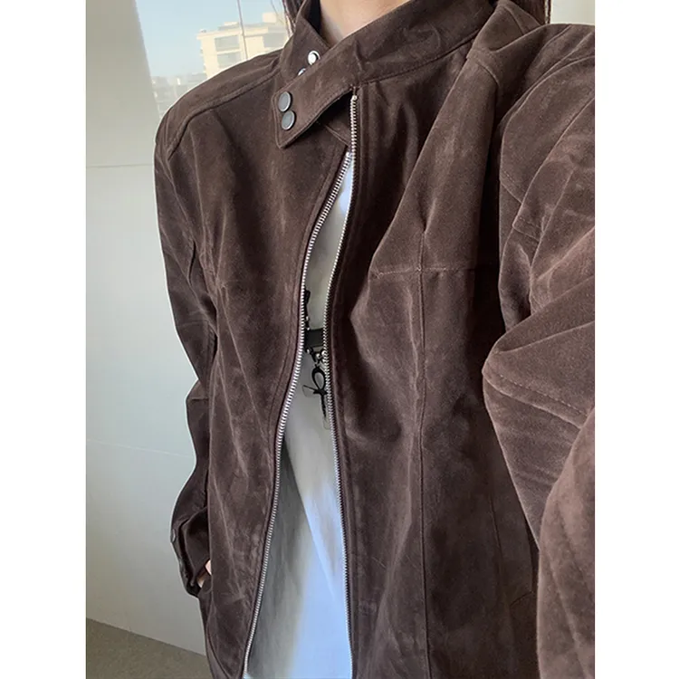 美拉德哈灵顿麂皮绒夹克外套男秋季短款巴恩风美式复古立领机车服