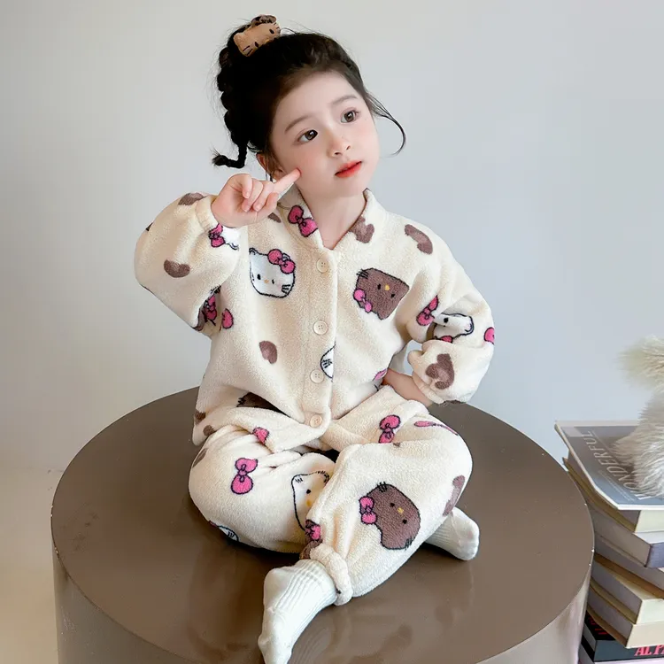 女童睡衣珊瑚绒秋冬季女宝宝立领套装小女孩法兰绒冬款儿童家居服