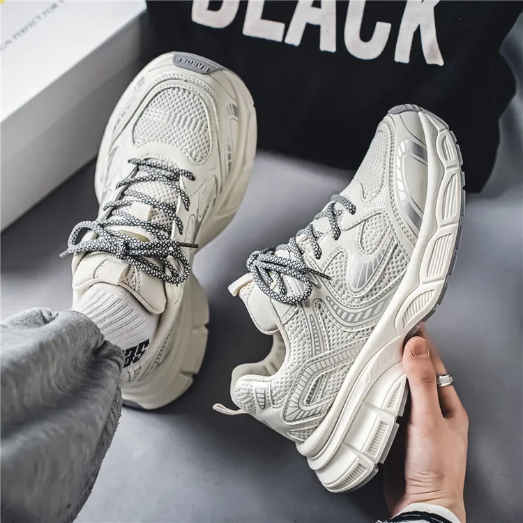 新款透气网布老爹鞋男潮流厚底增高休闲运动风单鞋时尚夏季秋