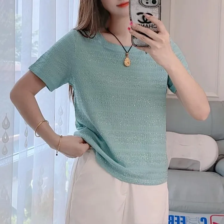 夏季新款简约时尚圆领纯色百搭短袖套头T恤上衣女装C5660