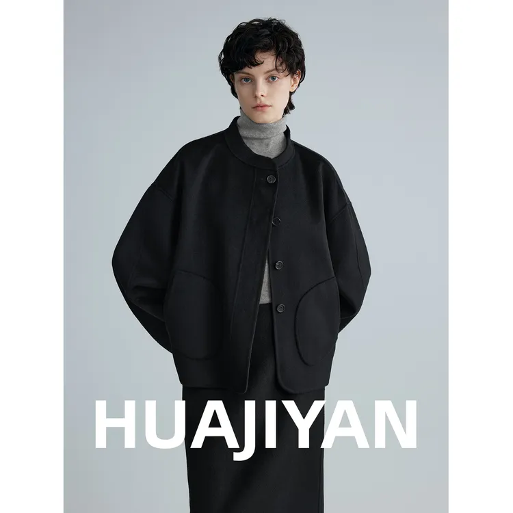 华吉言/HUAJIYAN【黑潮】甄选100羊毛立领双面呢大衣外套