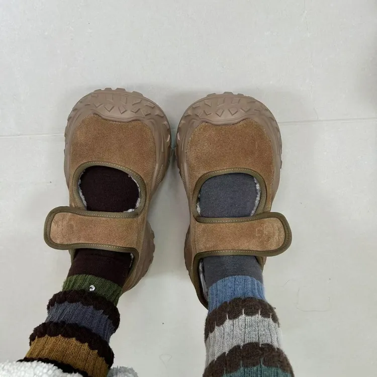 花花推荐魔术贴加绒厚底玛丽珍鞋