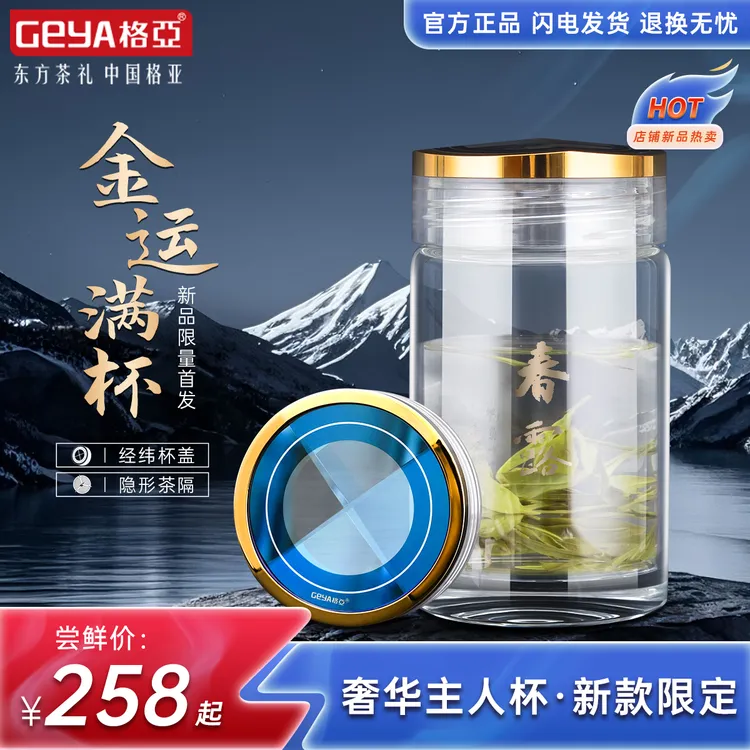 格亚新款春露玻璃杯大容量茶杯家用过滤耐热水杯双层商务便携