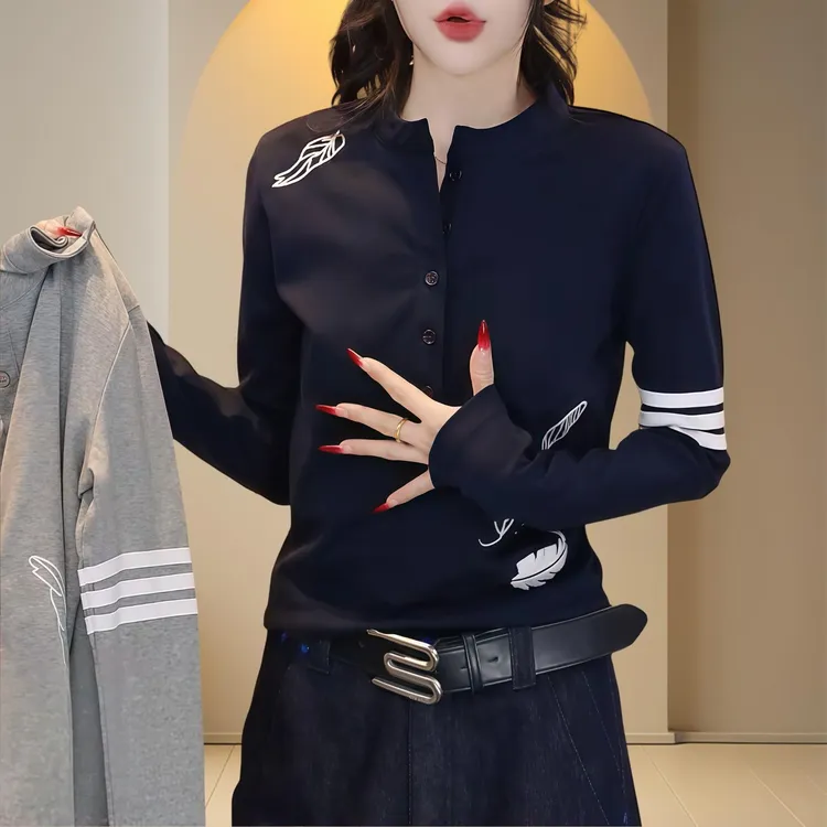 长袖时尚休闲百搭秋季潮流简约春秋气质圆领女装T恤中青年适用秋