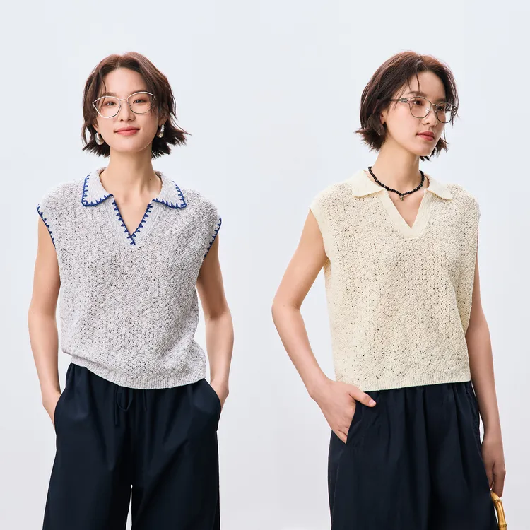 鲸乎纸片人粗针小飞袖POLO衫上衣25夏季新款简约棉感针织短袖女