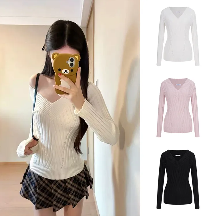 Moses Queen/魔西女王纯欲甜辣收腰V领修身毛衣针织衫秋冬内搭