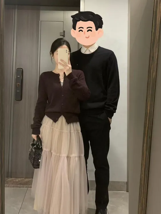 2025春季新款韩系薄款紫色针织开衫优雅高腰中长款大摆网纱蓬蓬裙