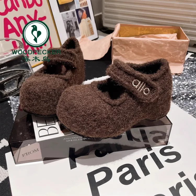 啄木鸟欧货毛呢毛毛鞋玛丽珍厚底松糕小个子6cm加绒棉瓢勃肯鞋