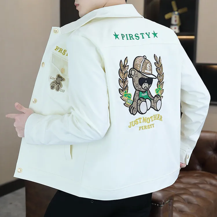 HAESONMENEAT哈逊梅奈秋款欧货夹克休闲时尚翻领男士刺绣防风外套