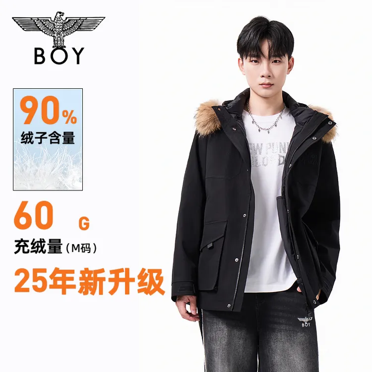 BOY LONDON中性款时尚潮流百搭通勤中长款羽绒服N70002