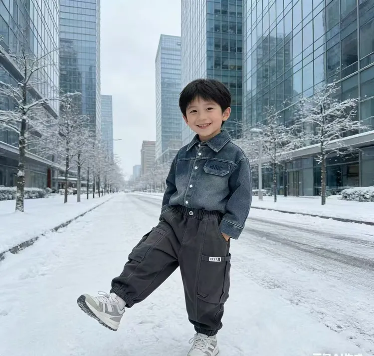 冬季男女春秋牛仔衬衫宝宝时尚加绒牛仔秋冬儿童洋气保暖韩版童装