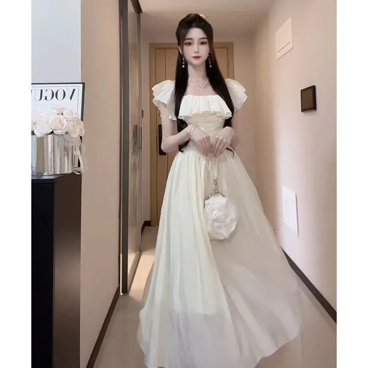 【有里布】法式初恋连衣裙吊带仙女方领收腰显瘦夏季仙女裙D1705