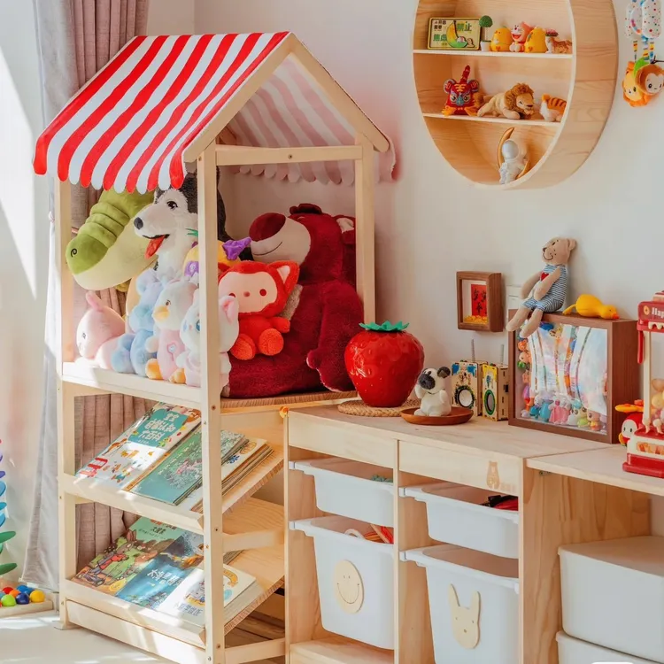 小卖部置物架玩具零食收纳架木制推车玩偶小汽车玩具展示儿童收纳