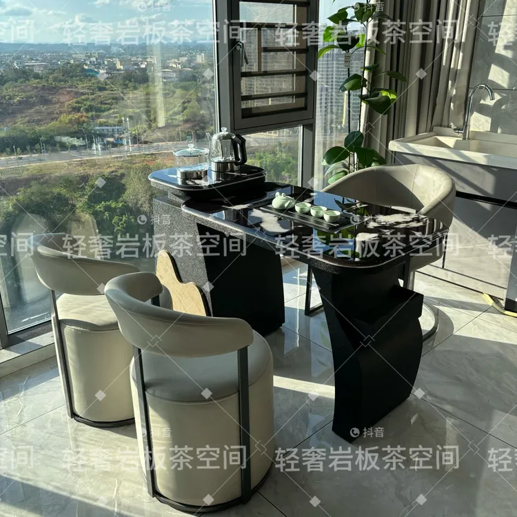 新款小户型超晶石茶桌椅组合烧水壶一体家用2025款网红阳台茶台