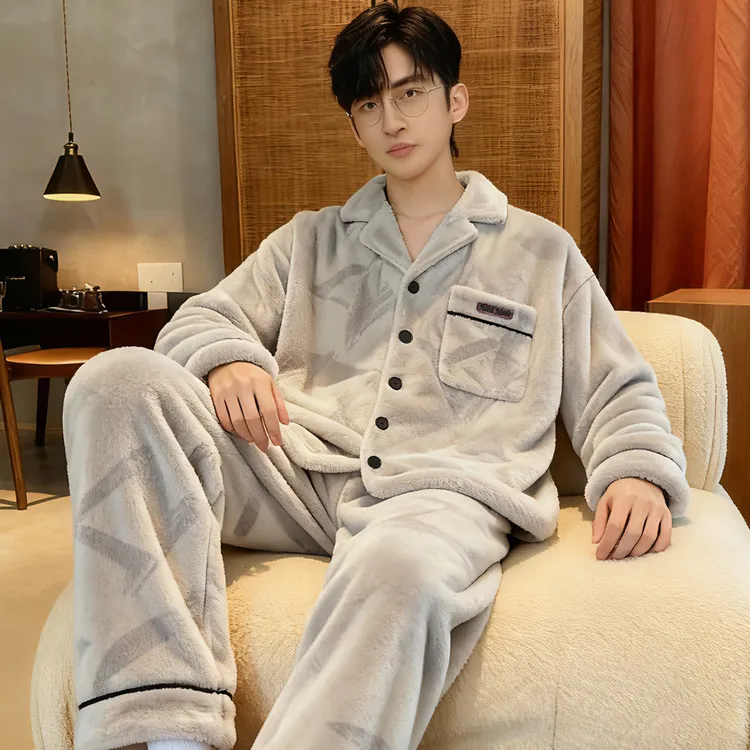 加绒加厚珊瑚绒睡衣男士秋冬季2025新款青少年冬天爆款家居服套装