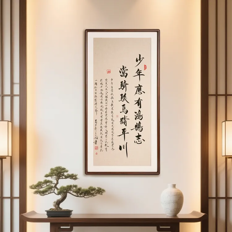 《少年应有鸿鹄志》胡桃木带框书画挂画玄关茶室卧室书房版画装饰画